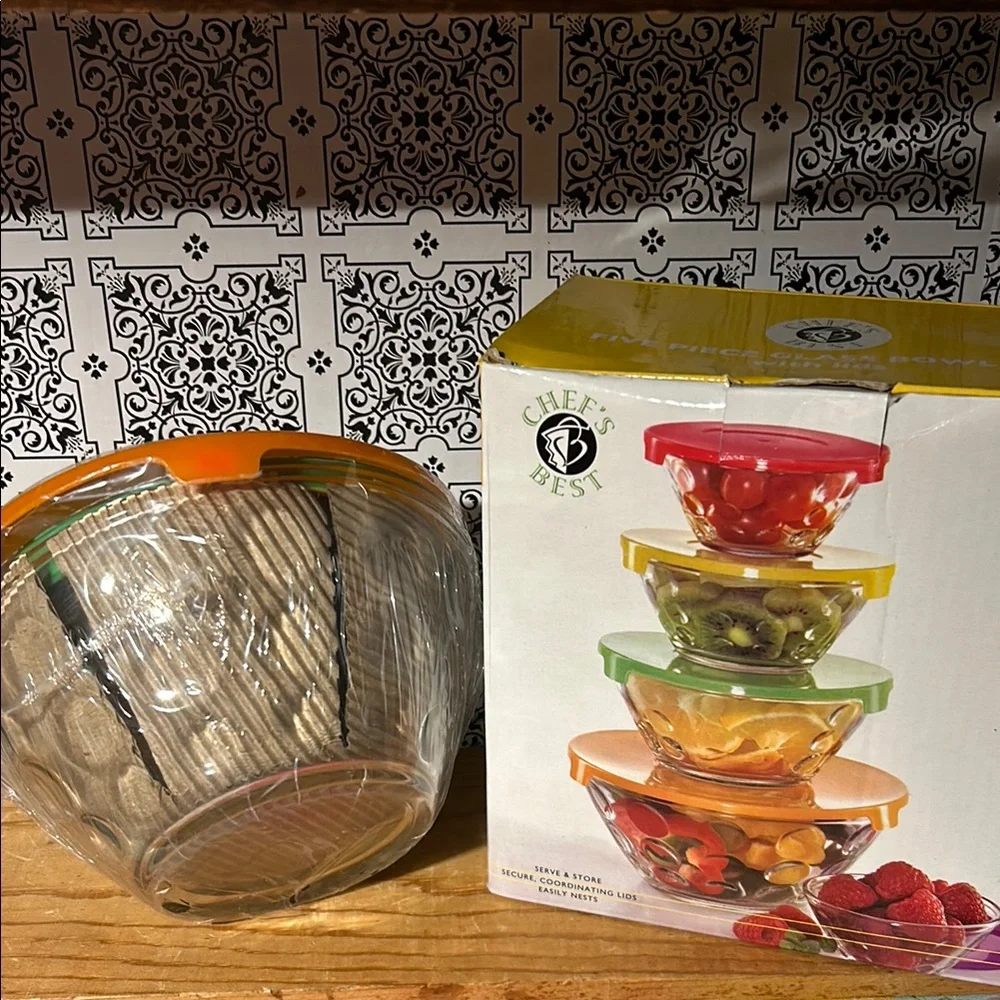 Chef’s Best Five Multicolor Glass Bowl Set with Lids
